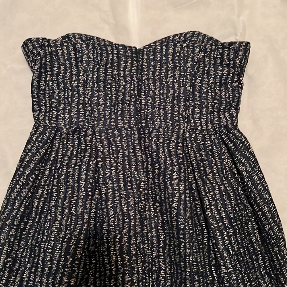 Shoshanna Blue/White/Silver Strapless Pleated Dress Size 10 - Picture 5 of 12
